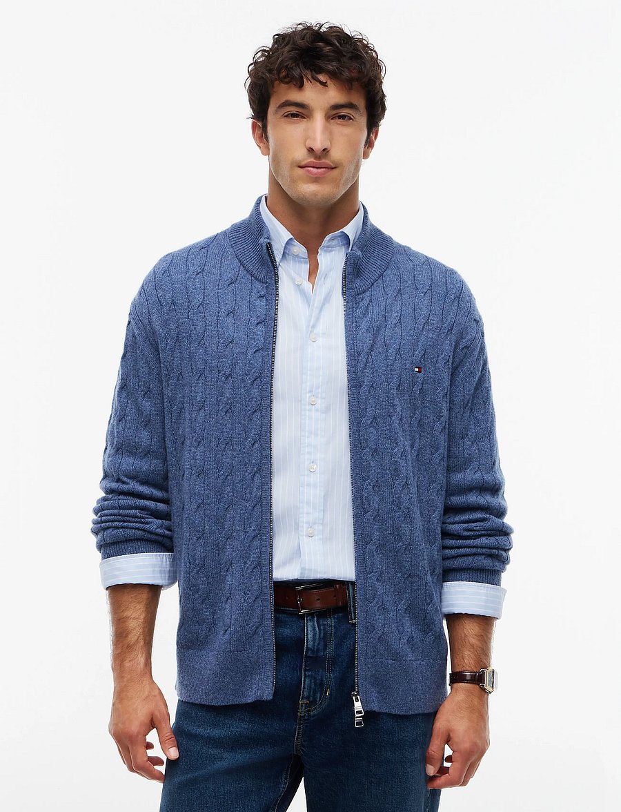 Tommy Hilfiger - LAMBSWOOL CABLE ZIP THROUGH - full zip jumpers - aegean sea heather - 0