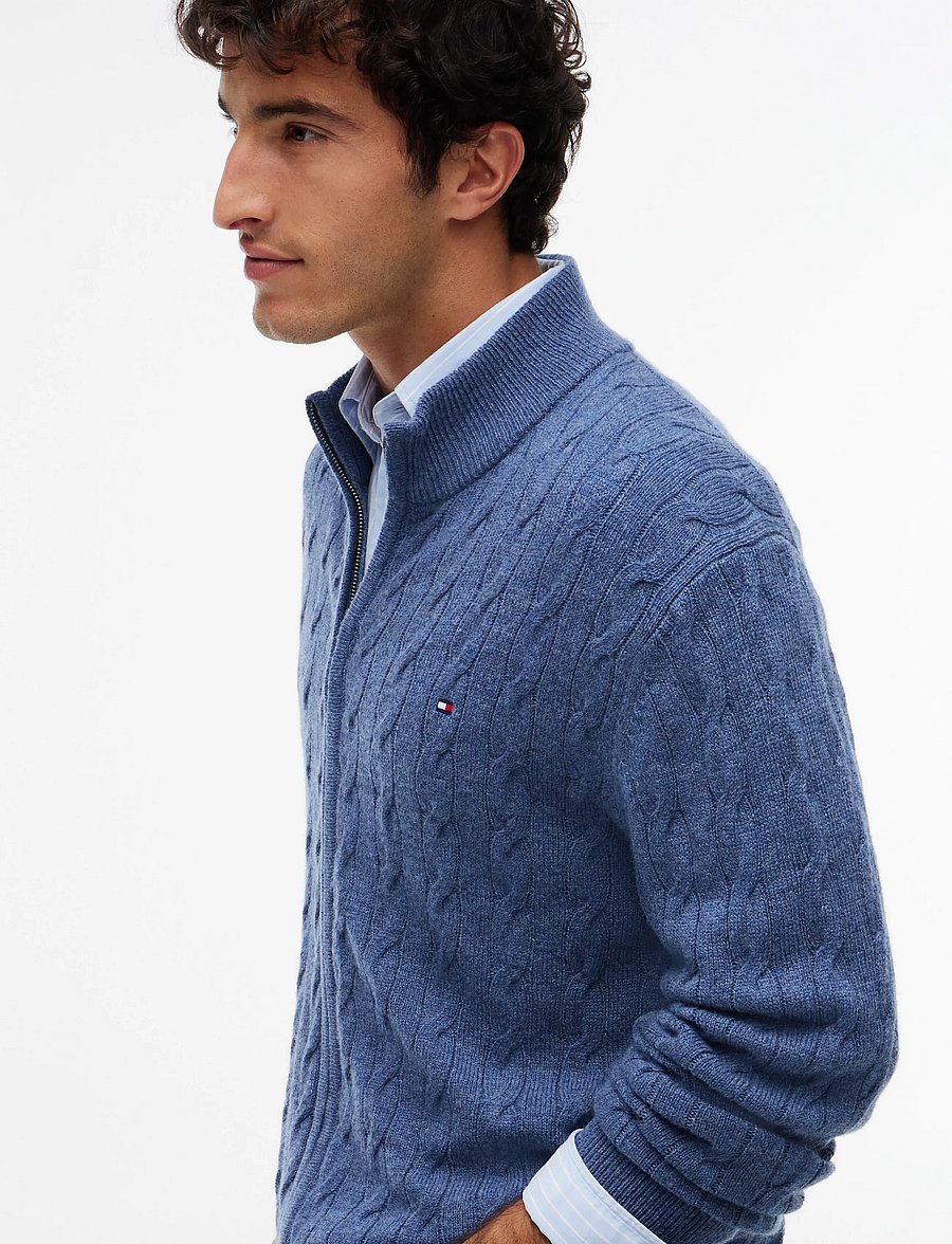 Tommy Hilfiger - LAMBSWOOL CABLE ZIP THROUGH - full zip jumpers - aegean sea heather - 3