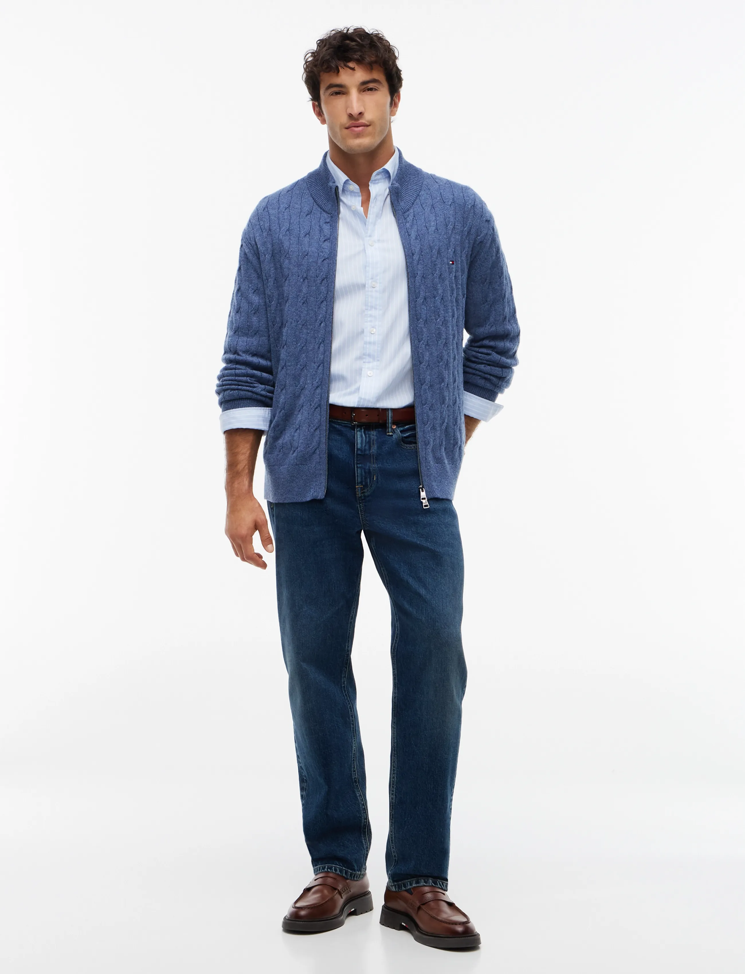 Tommy Hilfiger - LAMBSWOOL CABLE ZIP THROUGH - full zip jumpers - aegean sea heather - 4