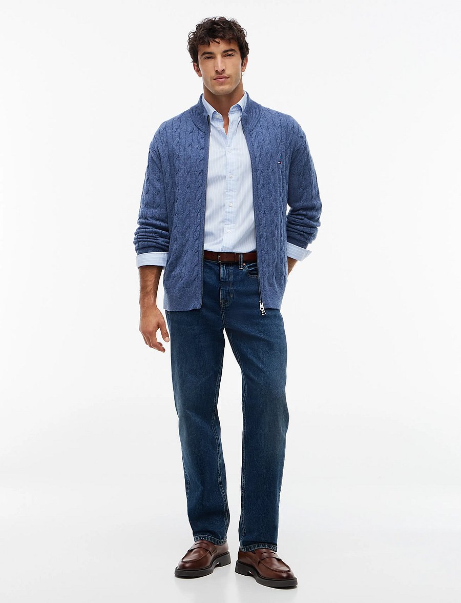 Tommy Hilfiger - LAMBSWOOL CABLE ZIP THROUGH - full zip jumpers - aegean sea heather - 4