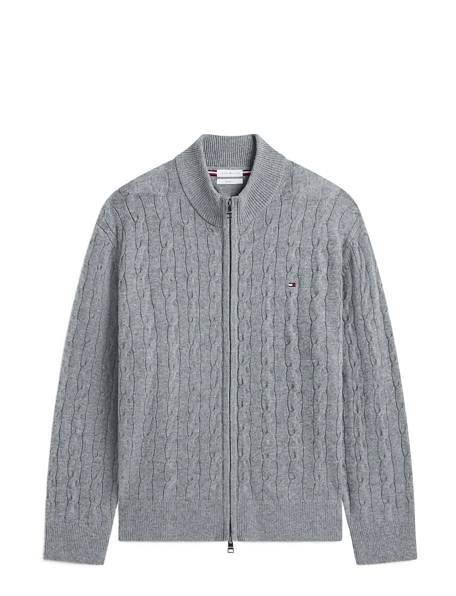 Tommy Hilfiger - LAMBSWOOL CABLE ZIP THROUGH - pullover mit durchgehendem reißverschluss - medium grey heather - 1