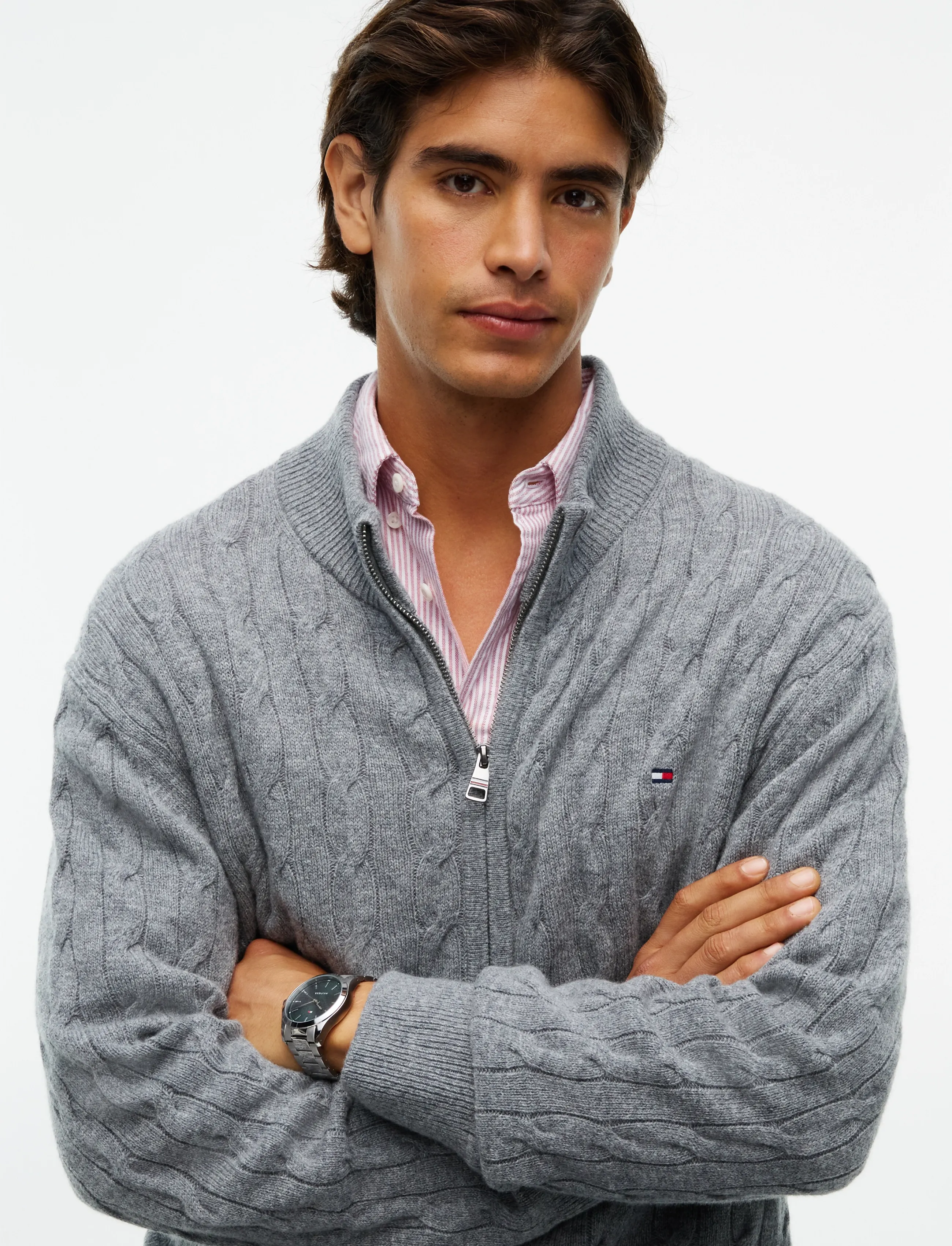 Tommy Hilfiger - LAMBSWOOL CABLE ZIP THROUGH - pullover mit durchgehendem reißverschluss - medium grey heather - 3