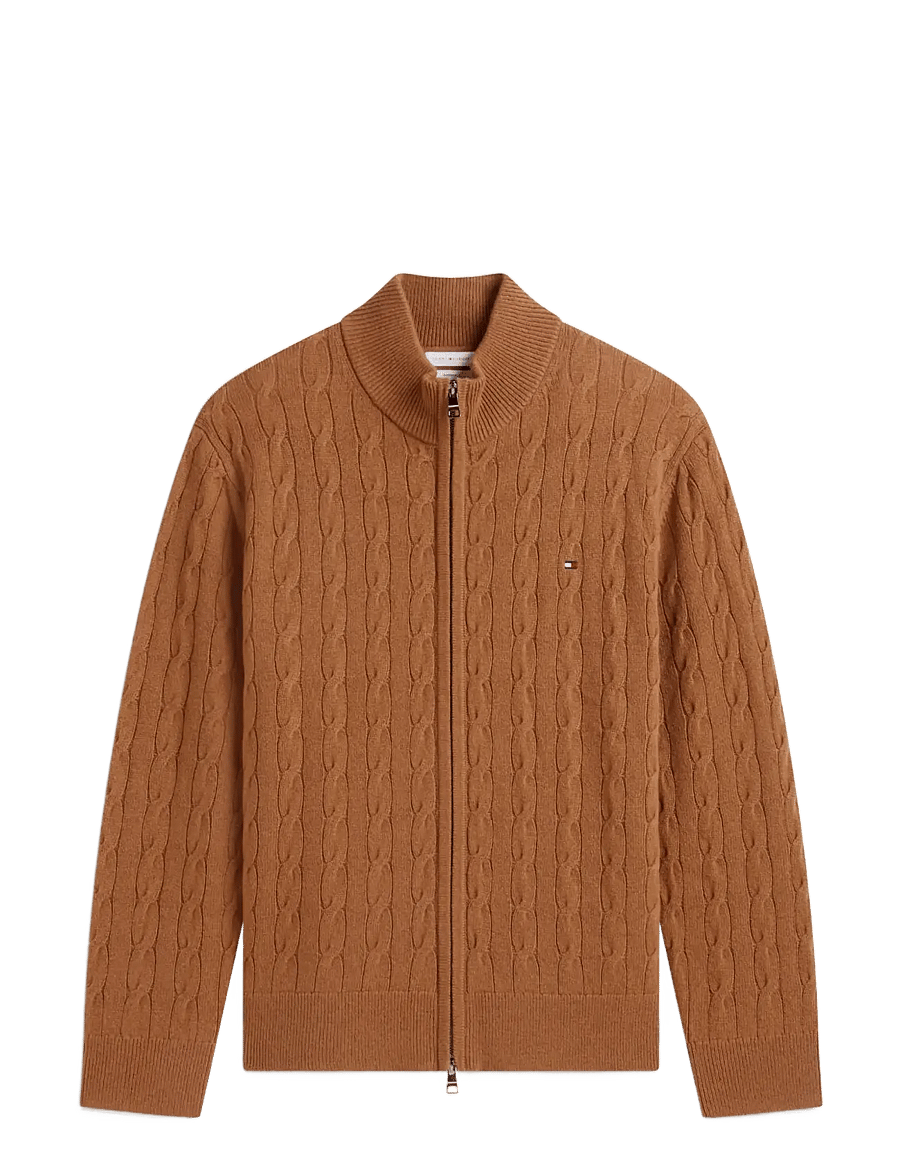 Tommy Hilfiger - LAMBSWOOL CABLE ZIP THROUGH - full zip tröjor - timeless tawny heather - 1