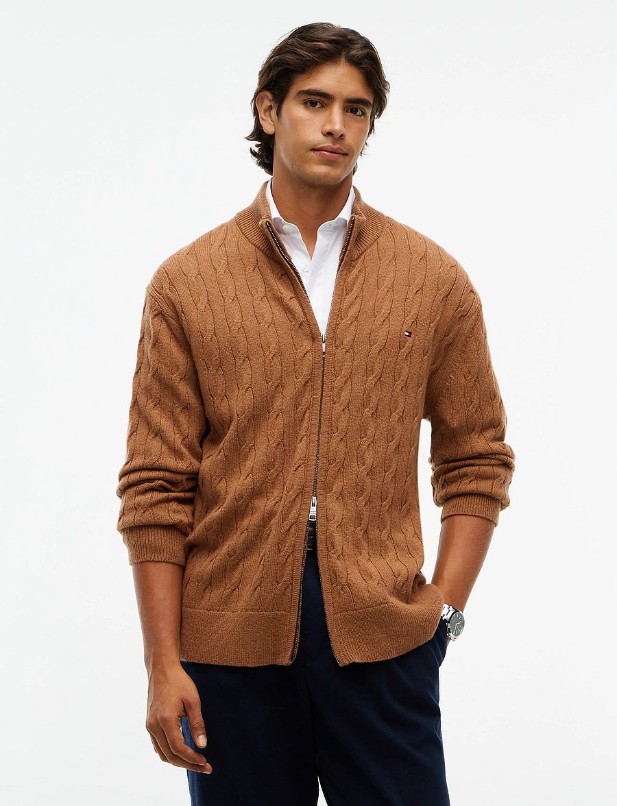 Tommy Hilfiger - LAMBSWOOL CABLE ZIP THROUGH - full zip tröjor - timeless tawny heather - 0