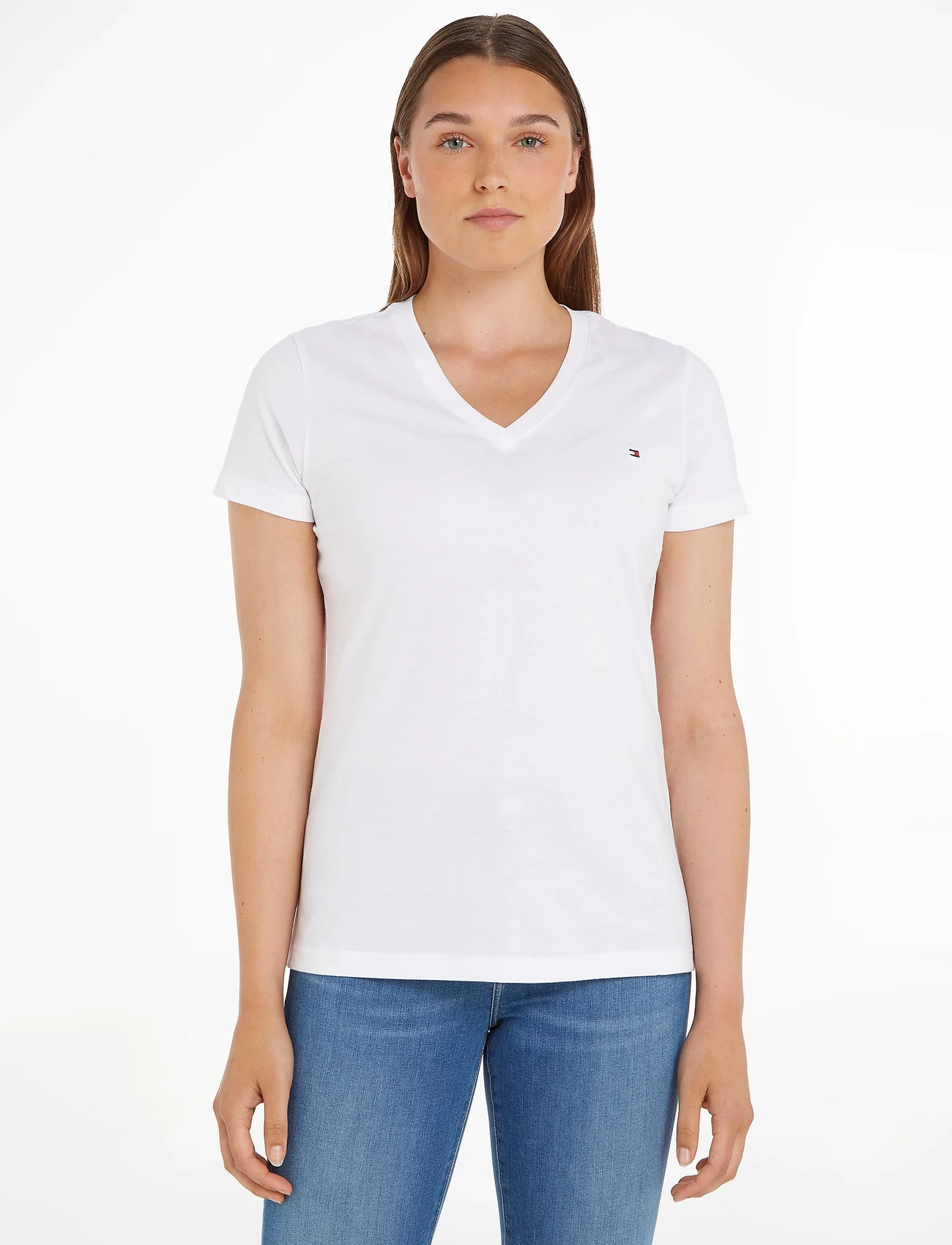 Tommy Hilfiger - HERITAGE V-NECK TEE - t-shirts - classic white - 0