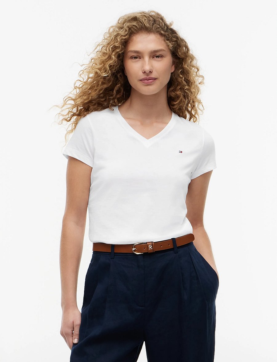 Tommy Hilfiger - HERITAGE V-NECK TEE - t-shirts - classic white - 0