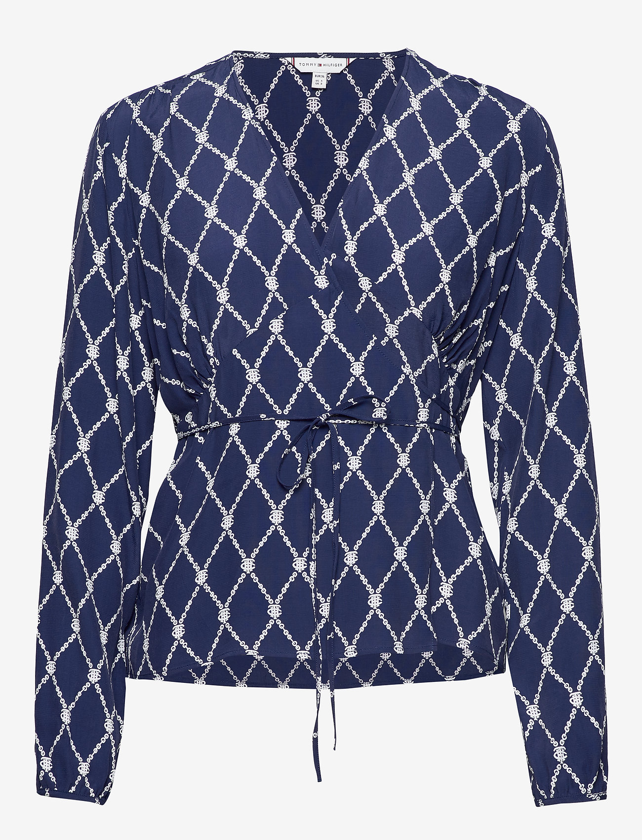LEONORA WRAP BLOUSE - THC MONOGRAM PRT / BLUE INK
