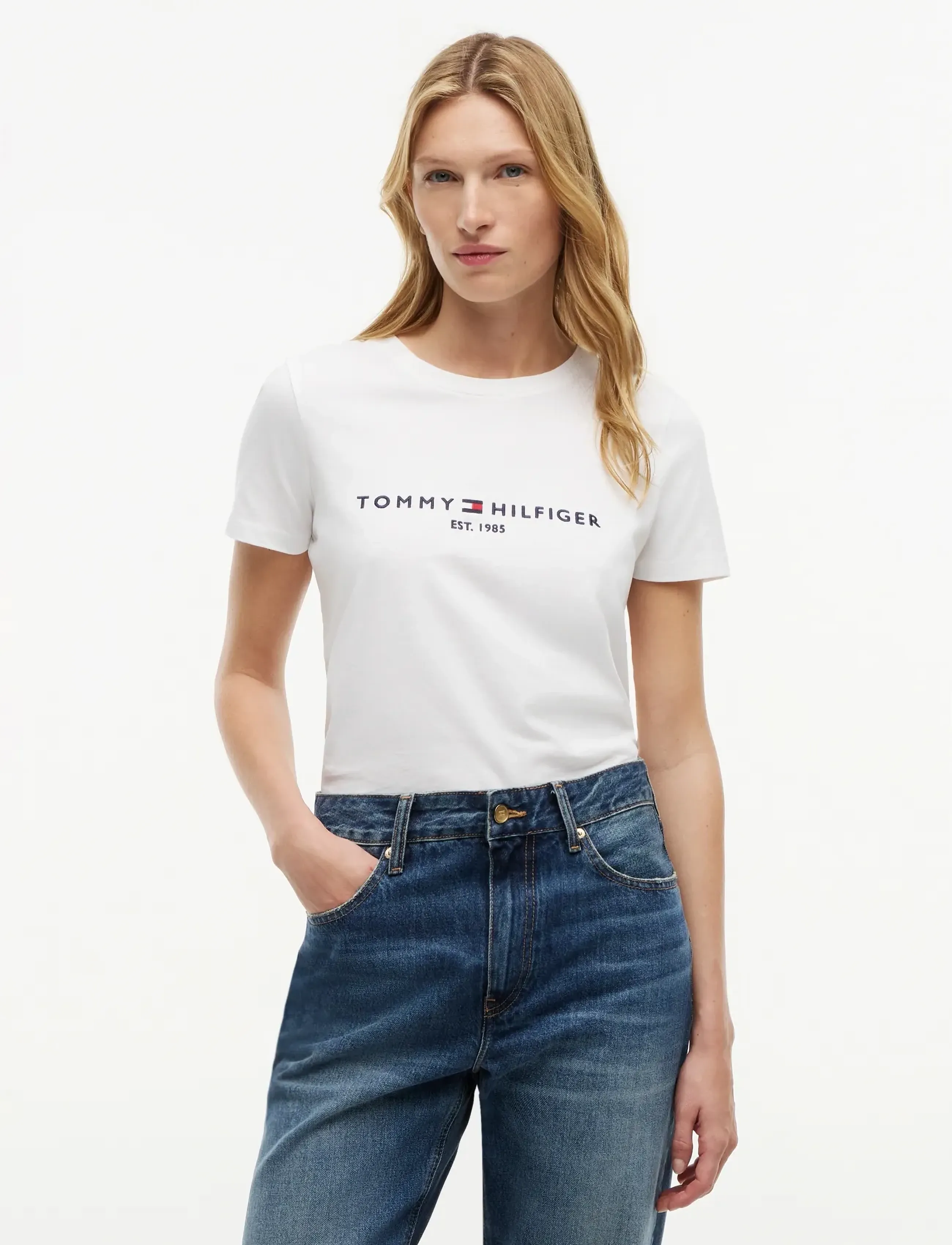 Tommy Hilfiger HERITAGE HILFIGER C-NK REG TEE - T-shirts & Toppar - WHITE / white