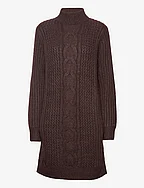 PLACED CABLE HIGH-NK DRESS - CHOCOLATE