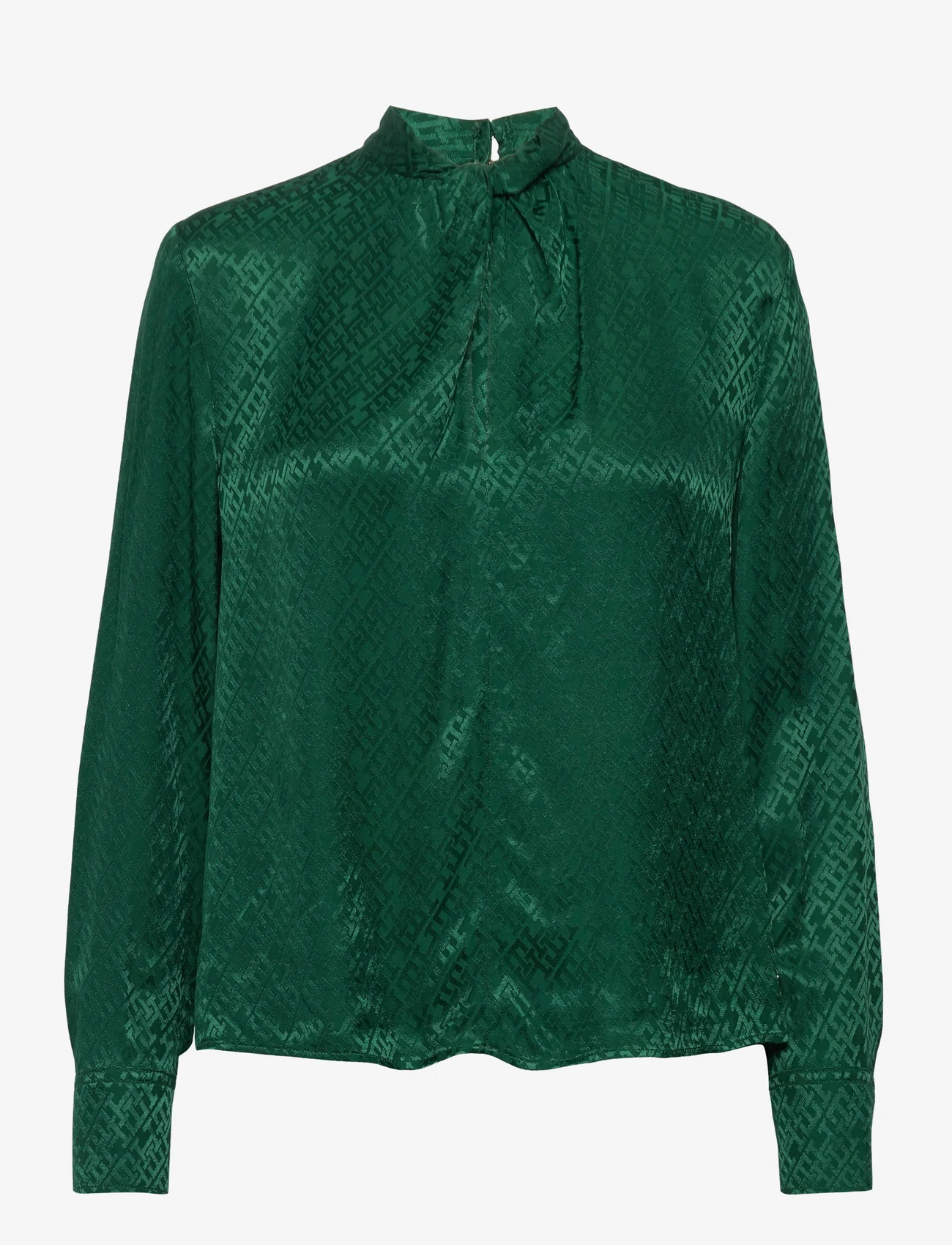 Tommy Hilfiger - VIS JACQUARD KNOT NECK BLOUSE - blouses met lange mouwen - tonal monogram jacquard/ prep green - 0