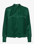 VIS JACQUARD KNOT NECK BLOUSE - TONAL MONOGRAM JACQUARD/ PREP GREEN