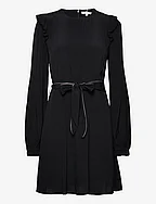 MOSS CREPE SOLID SHORT DRESS LS - BLACK