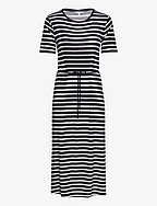 REG STRIPE O-NK MIDI DRS SS - BRETON STP DESERT SKY/ W WHITE