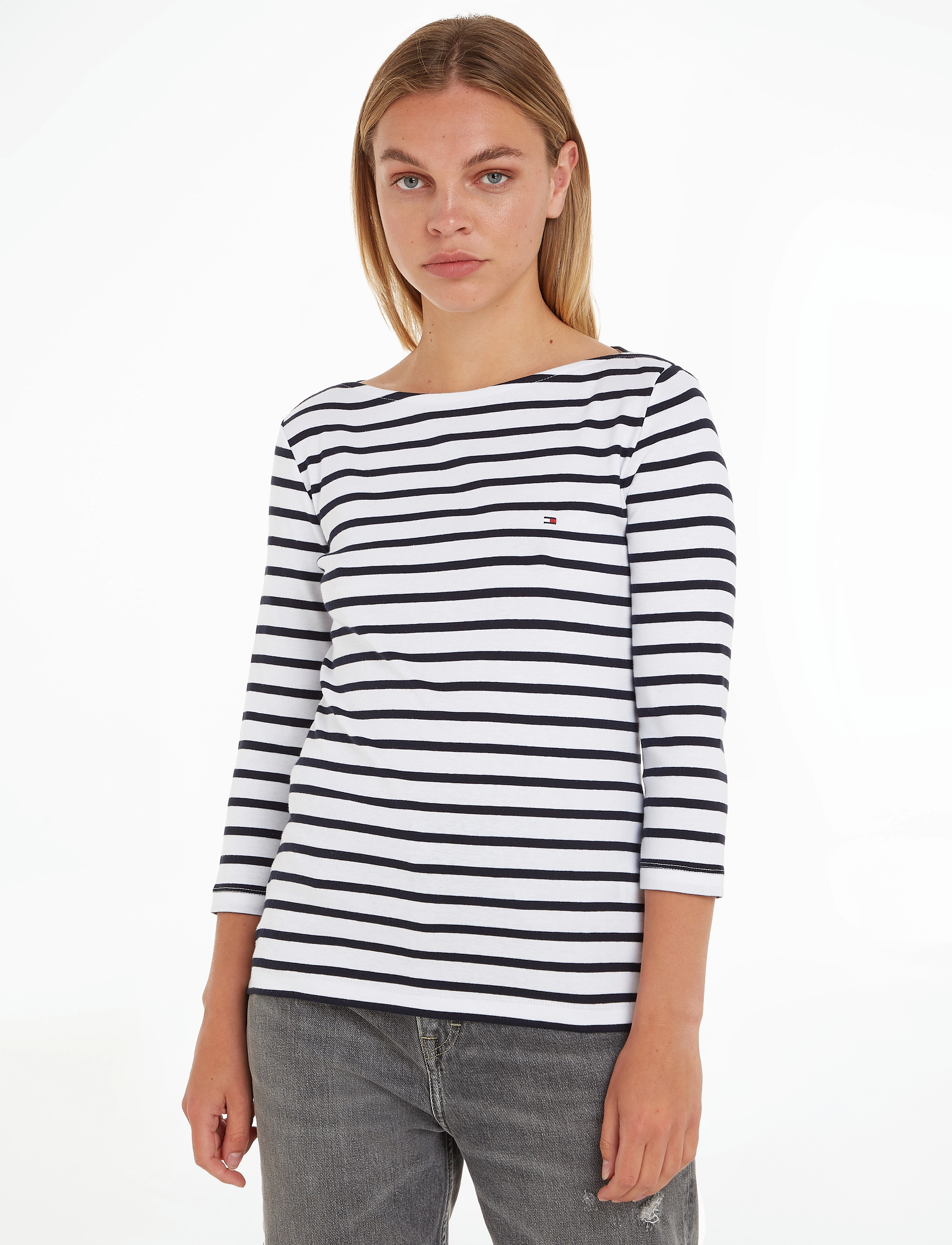 Tommy Hilfiger - SLIM CODY RIB STP B-NK 3/4SLV - breton stp w white/ desert sky - 2