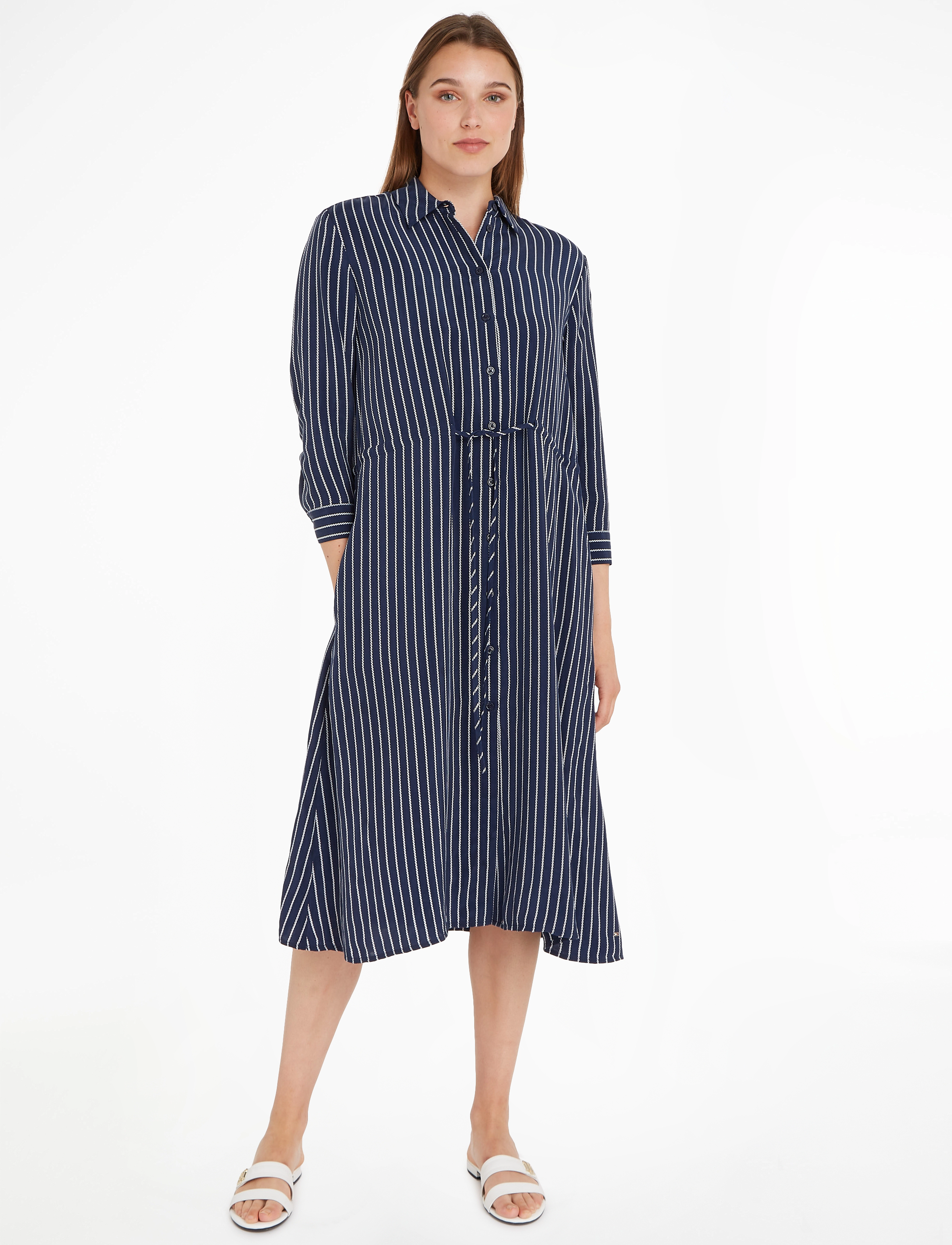 Tommy Hilfiger - CUPRO ROPE ST MIDI SHIRT DRESS - rope stp/ carbon navy/ white - 2