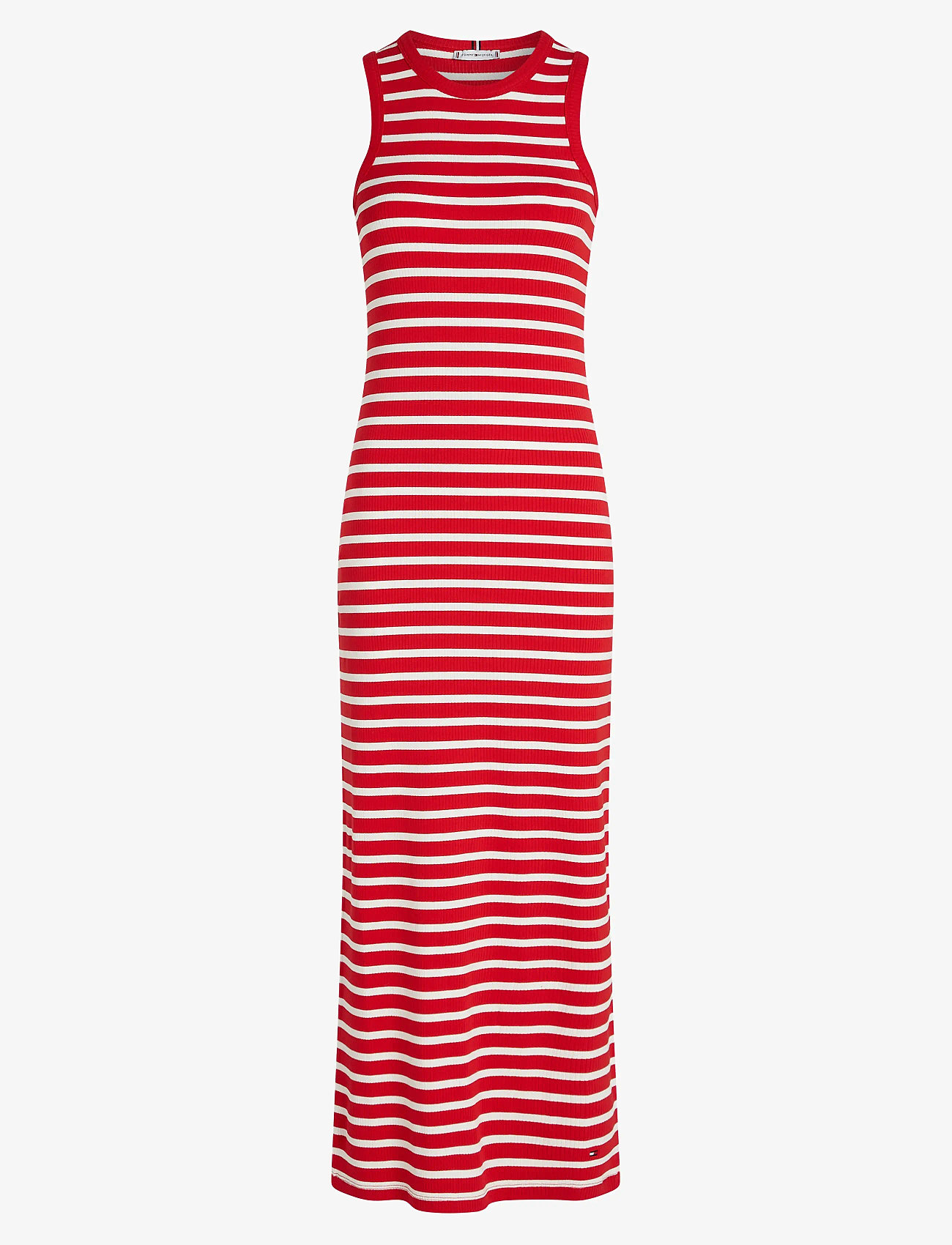 Tommy Hilfiger - SLIM 5X2 RIB MIDI DRESS NS - sommarklänningar - primary red/ecru stp - 0