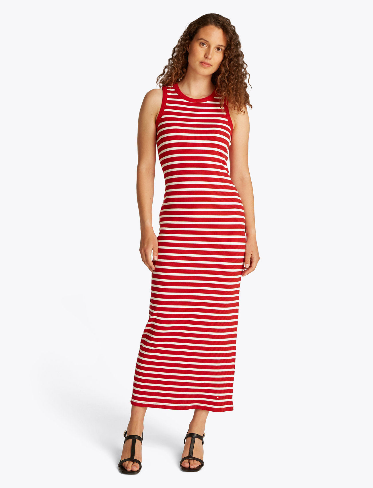 Tommy Hilfiger - SLIM 5X2 RIB MIDI DRESS NS - sommarklänningar - primary red/ecru stp - 3