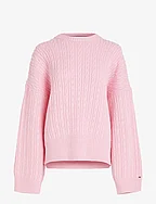 CABLE ALL OVER C-NK SWEATER - ICONIC PINK