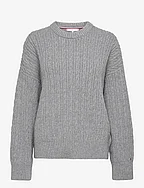 CABLE ALL OVER C-NK SWEATER - MED HEATHER GREY