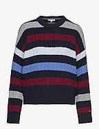 CABLE RWB STRIPE C-NK SWEATER - MULTICOLORED STP