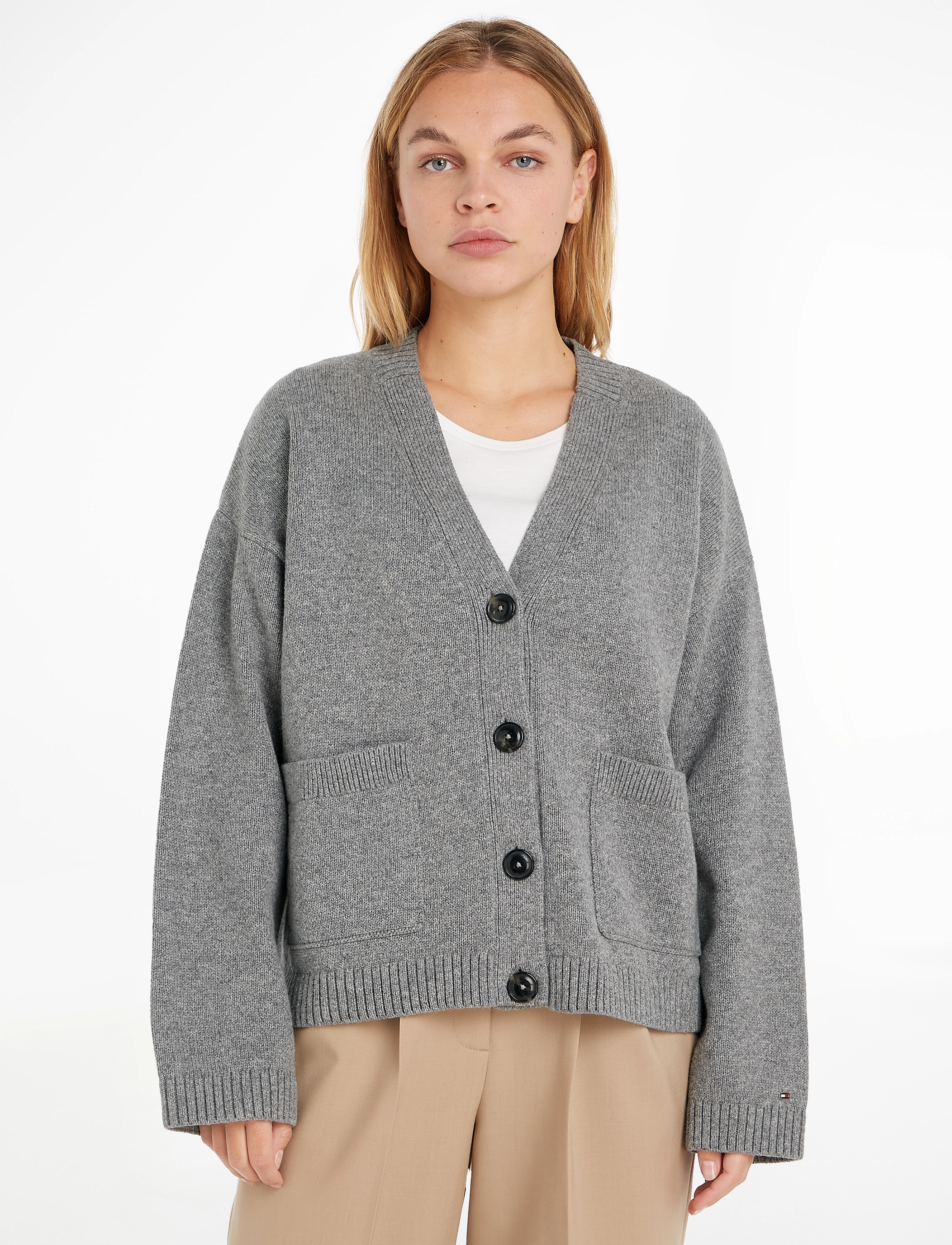 Tommy Hilfiger - OVERSIZED V-NK CARDIGAN - med heather grey - 2