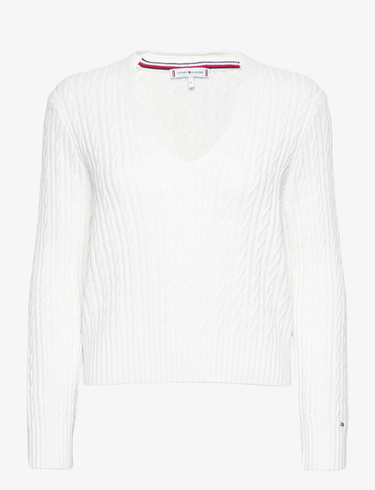 Tommy Hilfiger - CABLE ALL OVER V-NK SWEATER - neulepuserot - ecru - 0