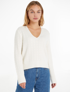 CABLE ALL OVER V-NK SWEATER, Tommy Hilfiger