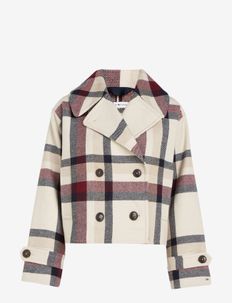 WOOL BLEND CHECK PEACOAT, Tommy Hilfiger