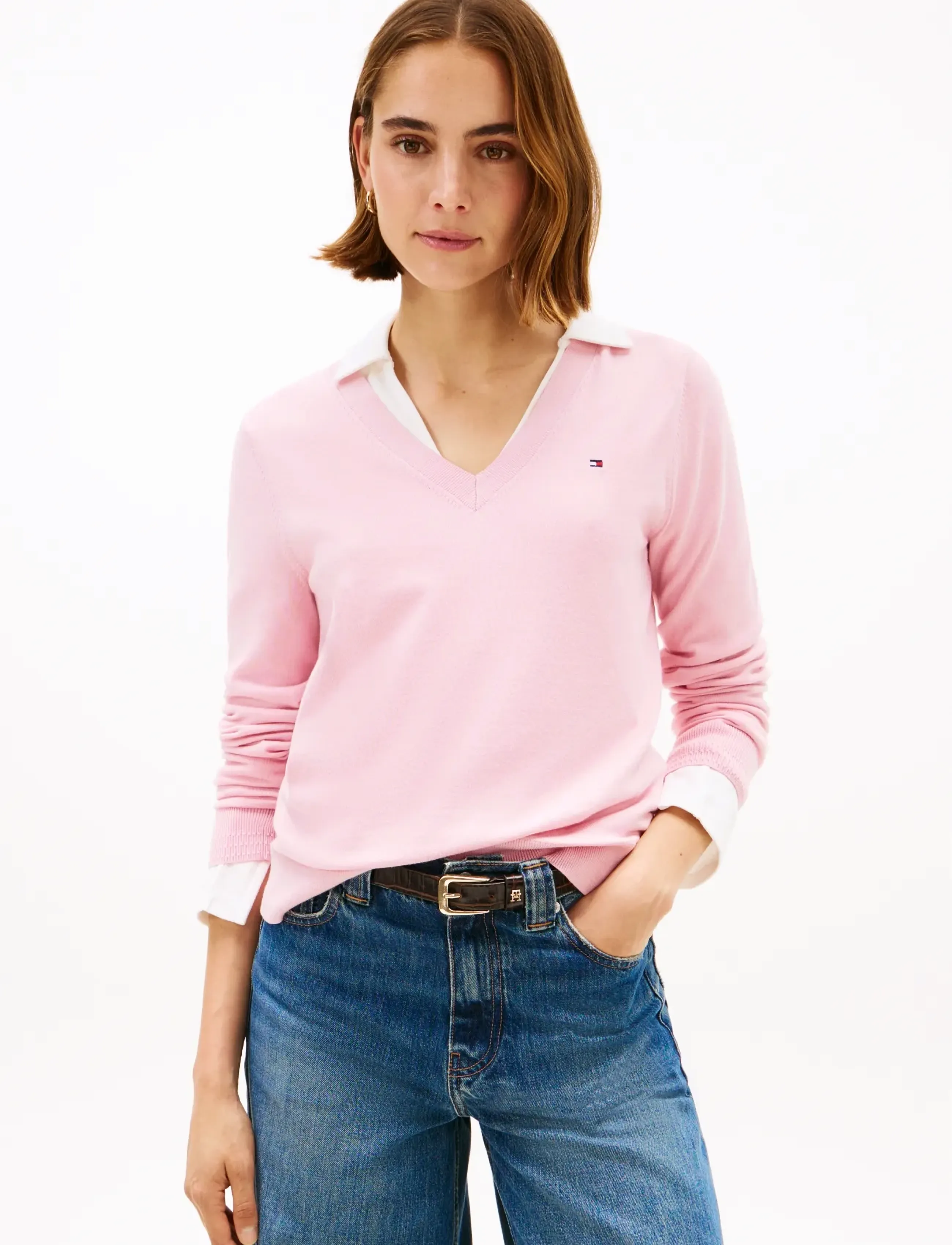 Tommy Hilfiger CO JERSEY FINE GG V-NK LS SWT - Tommy Hilfiger - BONITA PINK / pink/rose