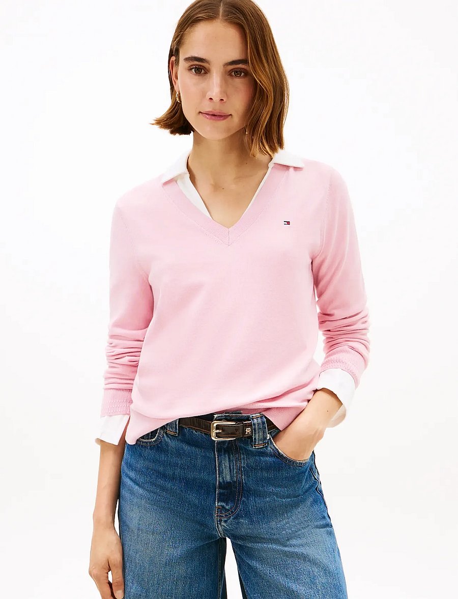 Tommy Hilfiger - CO JERSEY FINE GG V-NK LS SWT - jumpers - bonita pink - 0