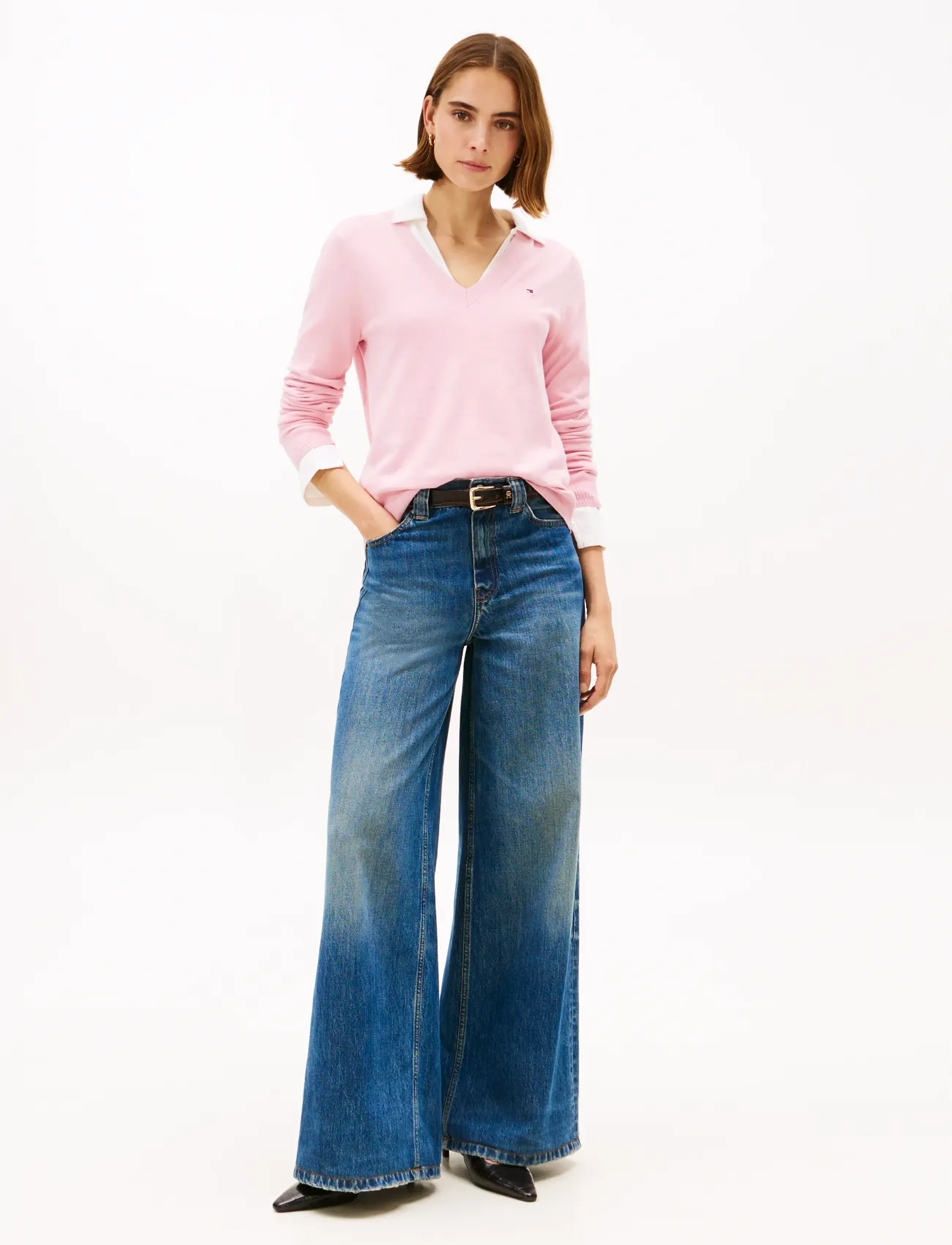 Tommy Hilfiger - CO JERSEY FINE GG V-NK LS SWT - stickade tröjor - bonita pink - 2