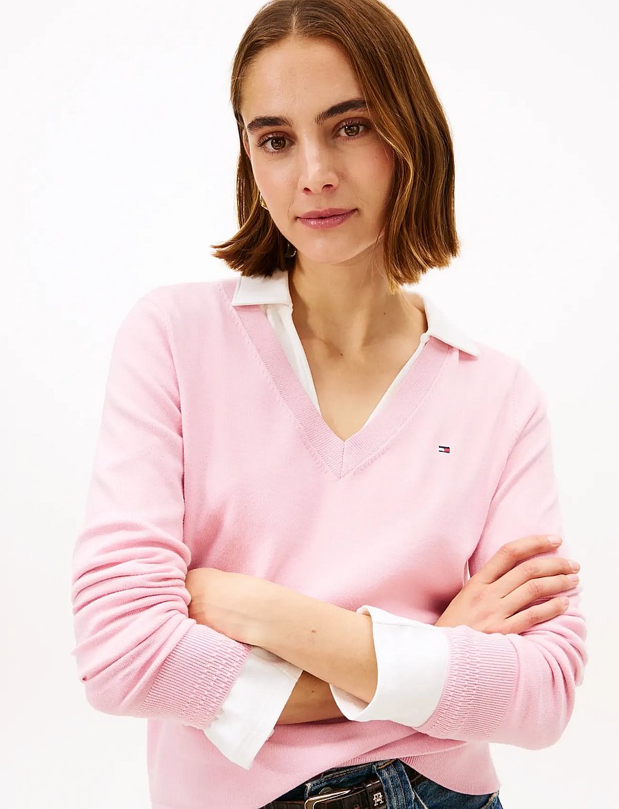 Tommy Hilfiger - CO JERSEY FINE GG V-NK LS SWT - jumpers - bonita pink - 4