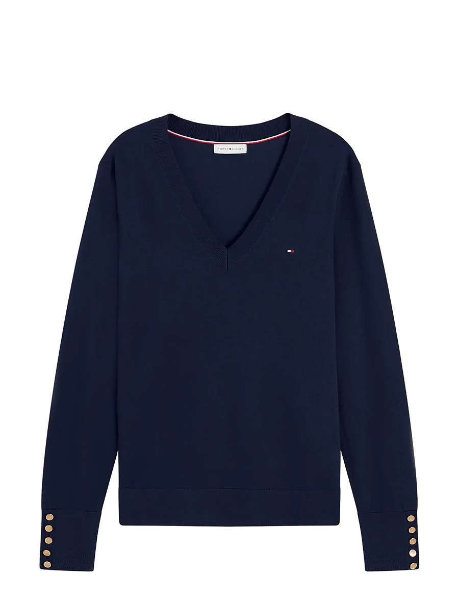 Tommy Hilfiger - CO JERSEY FINE GG V-NK LS SWT - striktrøjer - dark night navy - 1