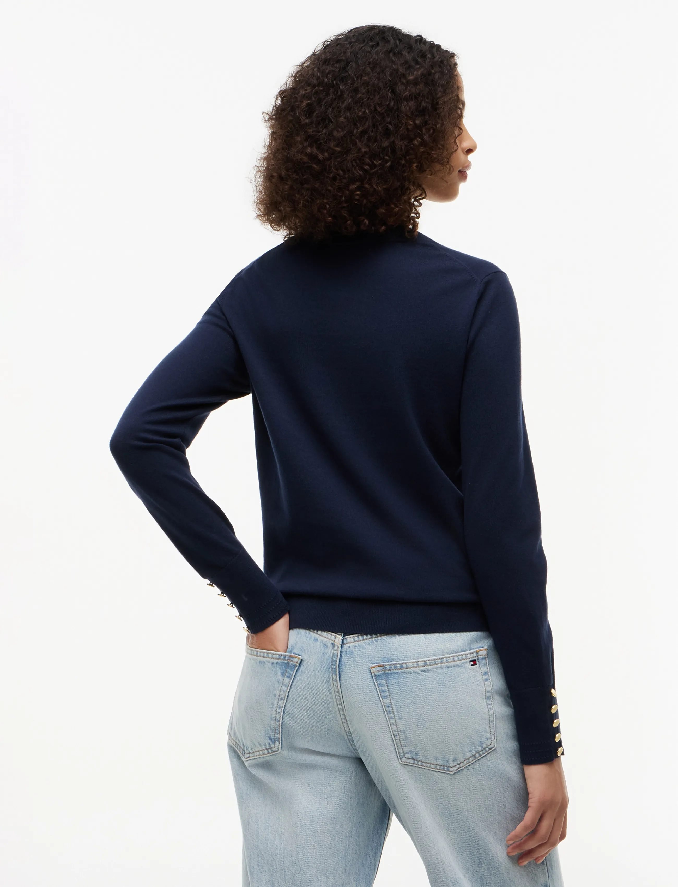 Tommy Hilfiger - CO JERSEY FINE GG V-NK LS SWT - striktrøjer - dark night navy - 2