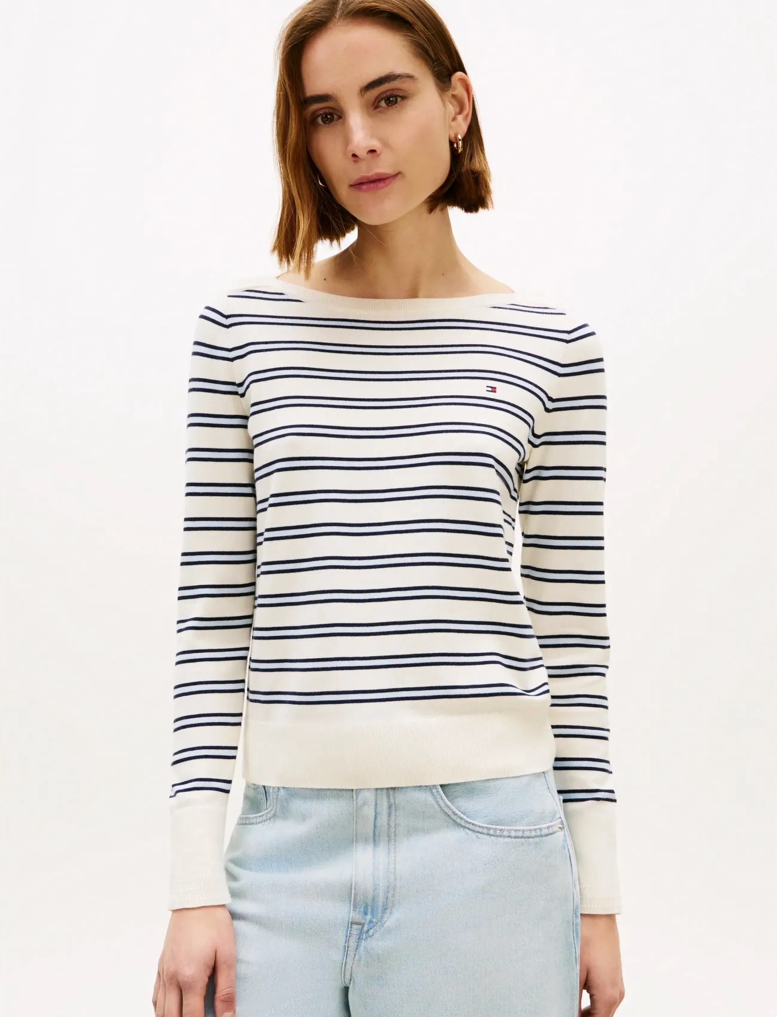 Tommy Hilfiger CO JERSEY FINE GG BOAT-NK LS SWT - Strikkevarer - CALICO DARK N NAVY BLUE STP / cream