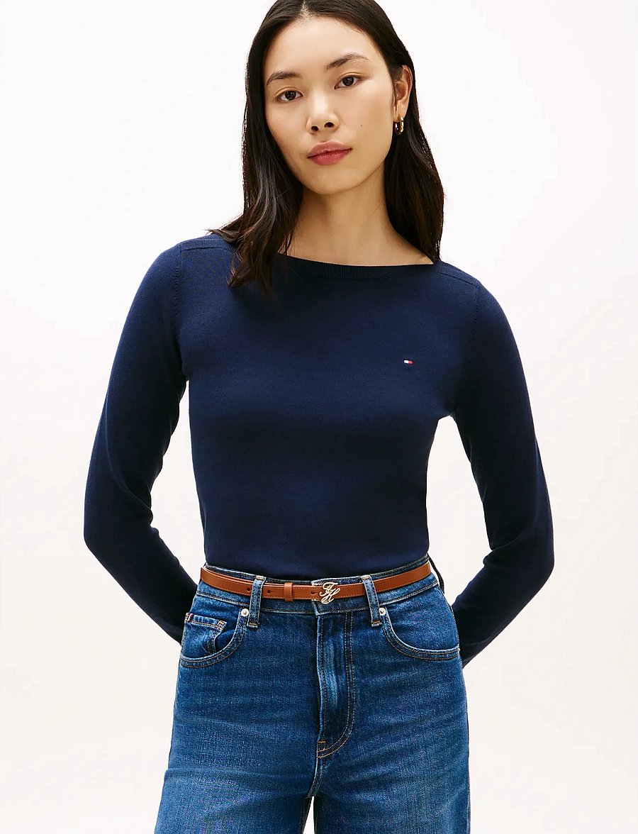 Tommy Hilfiger - CO JERSEY STITCH BOAT-NK LS SWT - stickade tröjor - dark night navy - 0