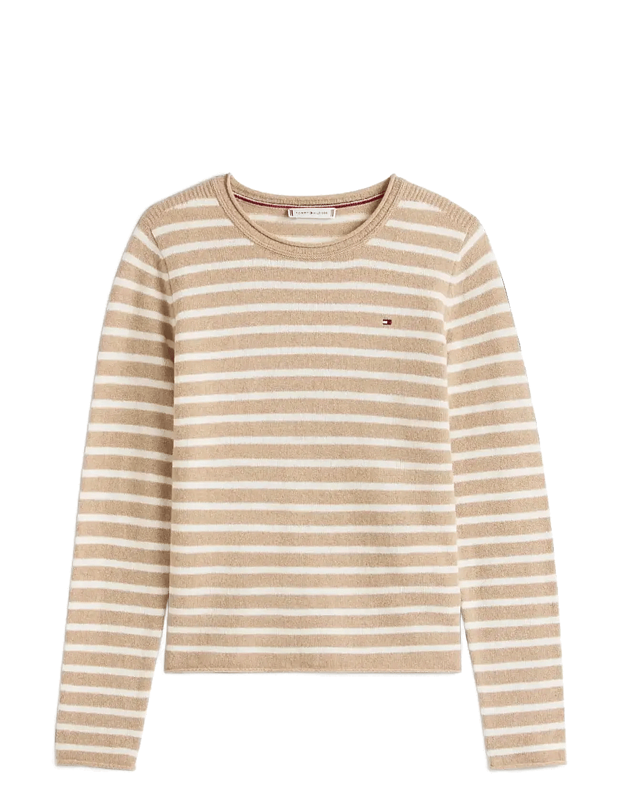 Tommy Hilfiger - SOFT WOOL C-NK LS SWEATER - sviitrid - safari canvas htr/ivory petal stp - 1