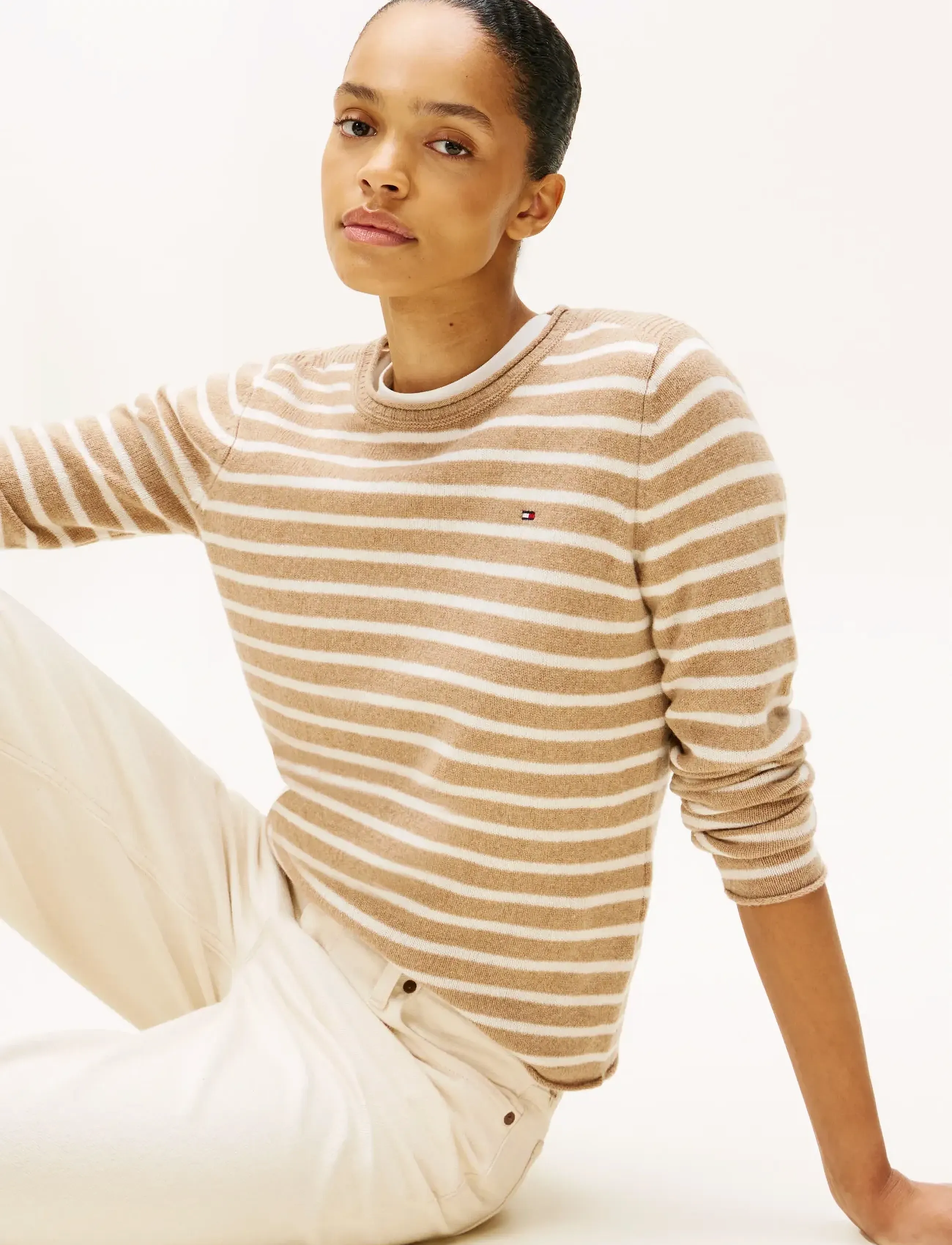 Tommy Hilfiger - SOFT WOOL C-NK LS SWEATER - sviitrid - safari canvas htr/ivory petal stp - 4