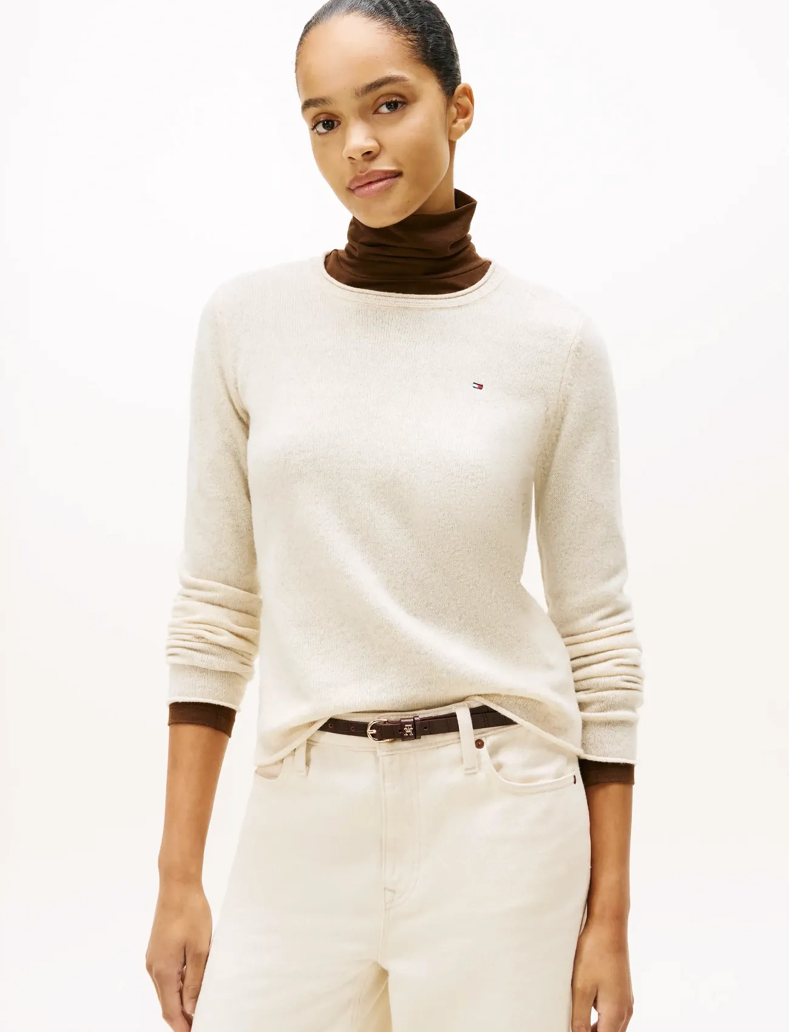 Tommy Hilfiger SOFT WOOL C-NK LS SWEATER - Strikkevarer - HEATHER OATMILK / cream