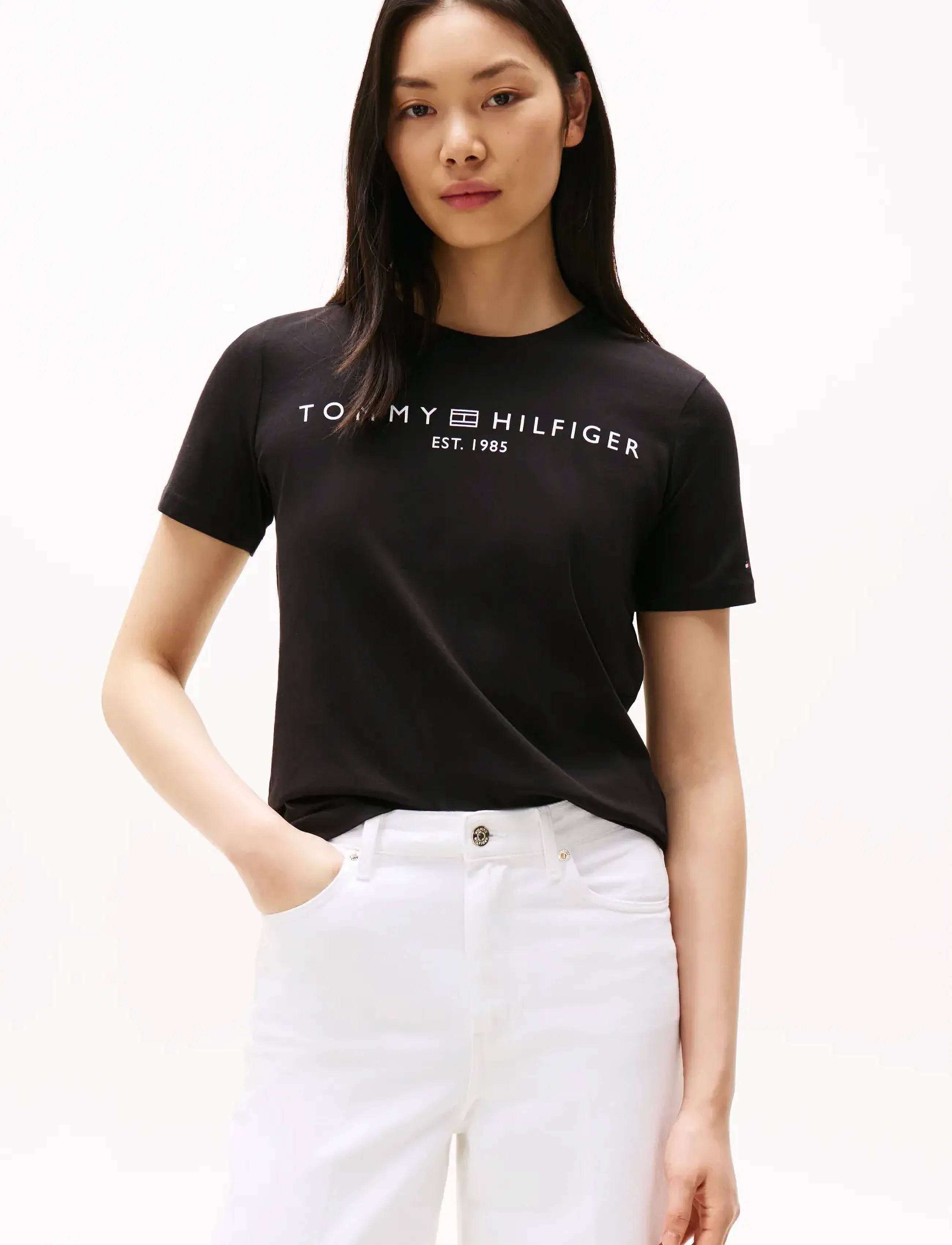 Tommy Hilfiger CORP LOGO BOXY C-NK S/S T-SHIRT - Tommy Hilfiger - BLACK / black