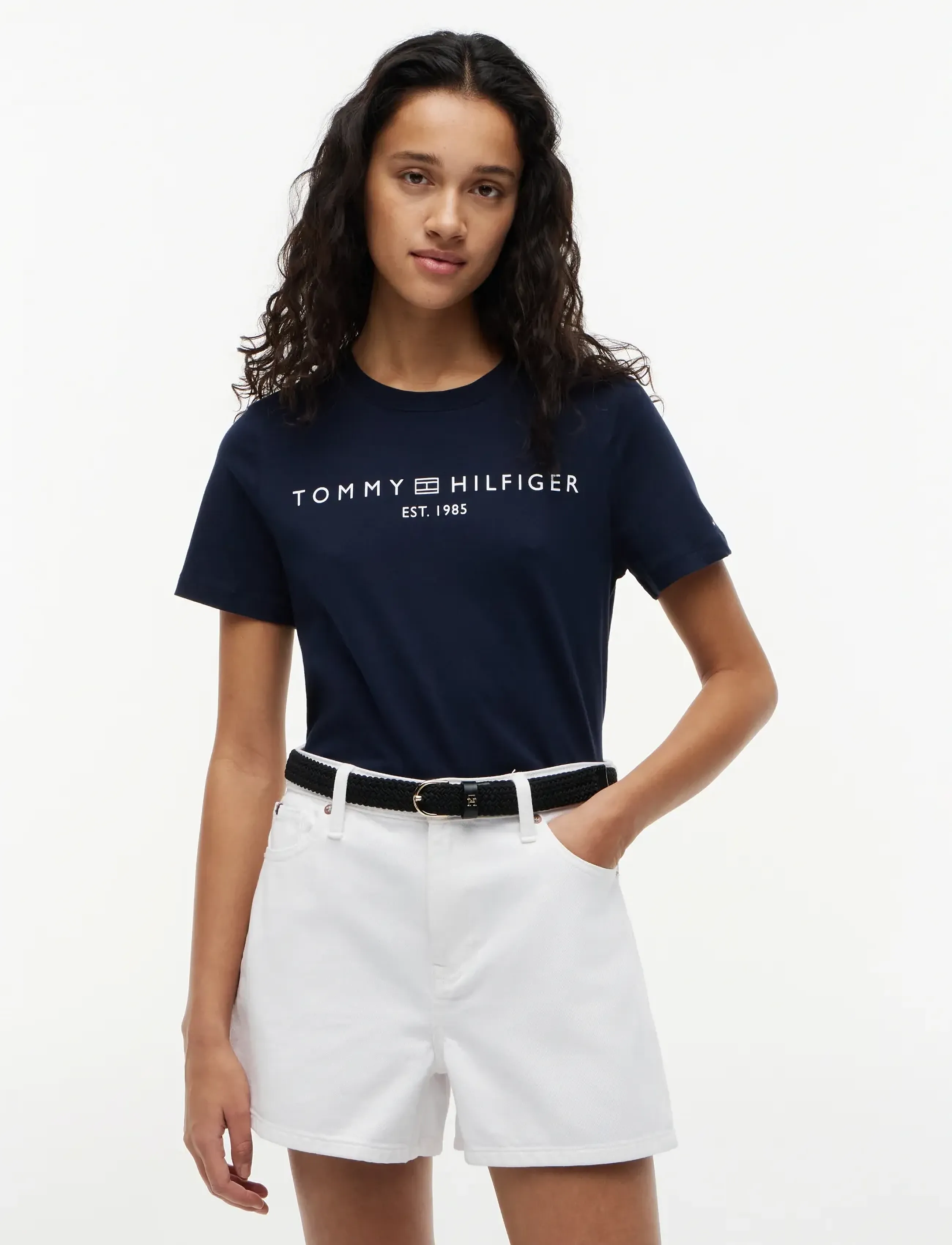 Tommy Hilfiger Corp Logo Boxy C-Nk S/S T-Shirt, XXS, Navy, T-Shirts & Toppe > Kortærmede, Dame