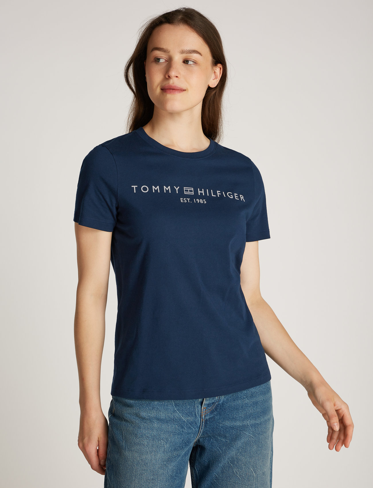 Tommy Hilfiger - REG CORP LOGO C-NK SS - t-shirts - dark blue - 0