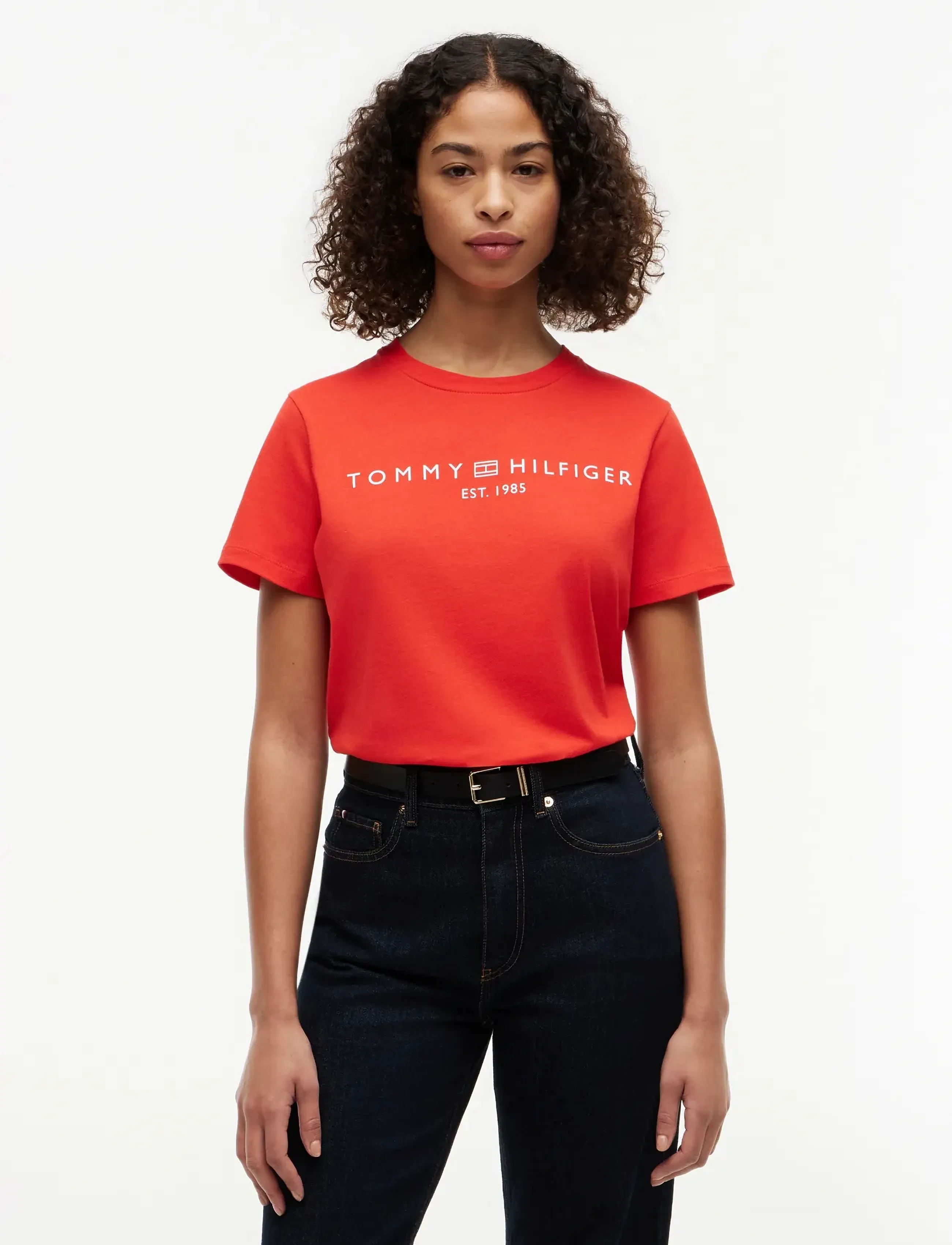 Tommy Hilfiger REG CORP LOGO C-NK SS - Tøj - FIRE RED / red