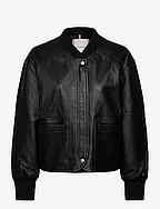 LEATHER BOMBER JACKET - BLACK