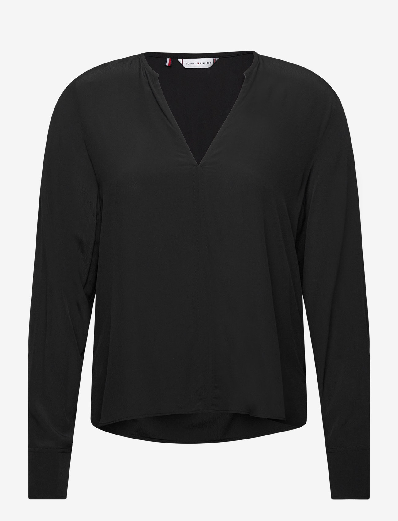 Tommy Hilfiger - VISCOSE CREPE V-NECK BLOUSE - langærmede bluser - black - 0