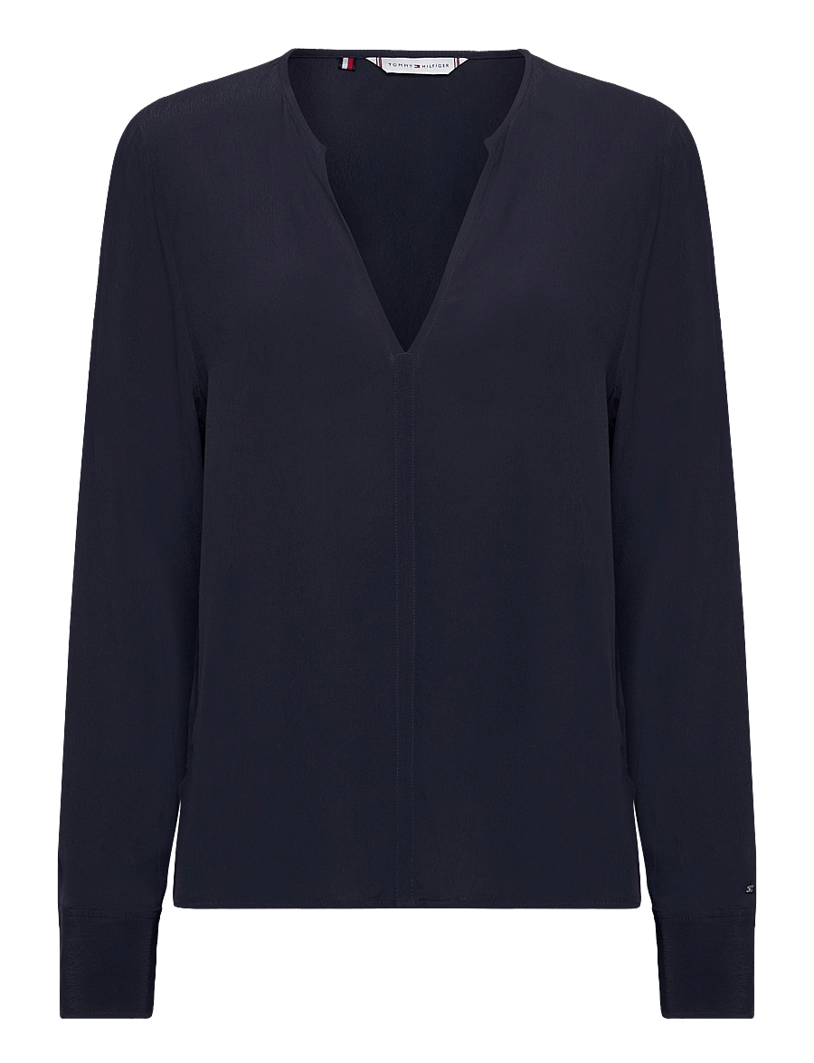 Tommy Hilfiger - VISCOSE CREPE V-NECK BLOUSE - långärmade blusar - desert sky - 0