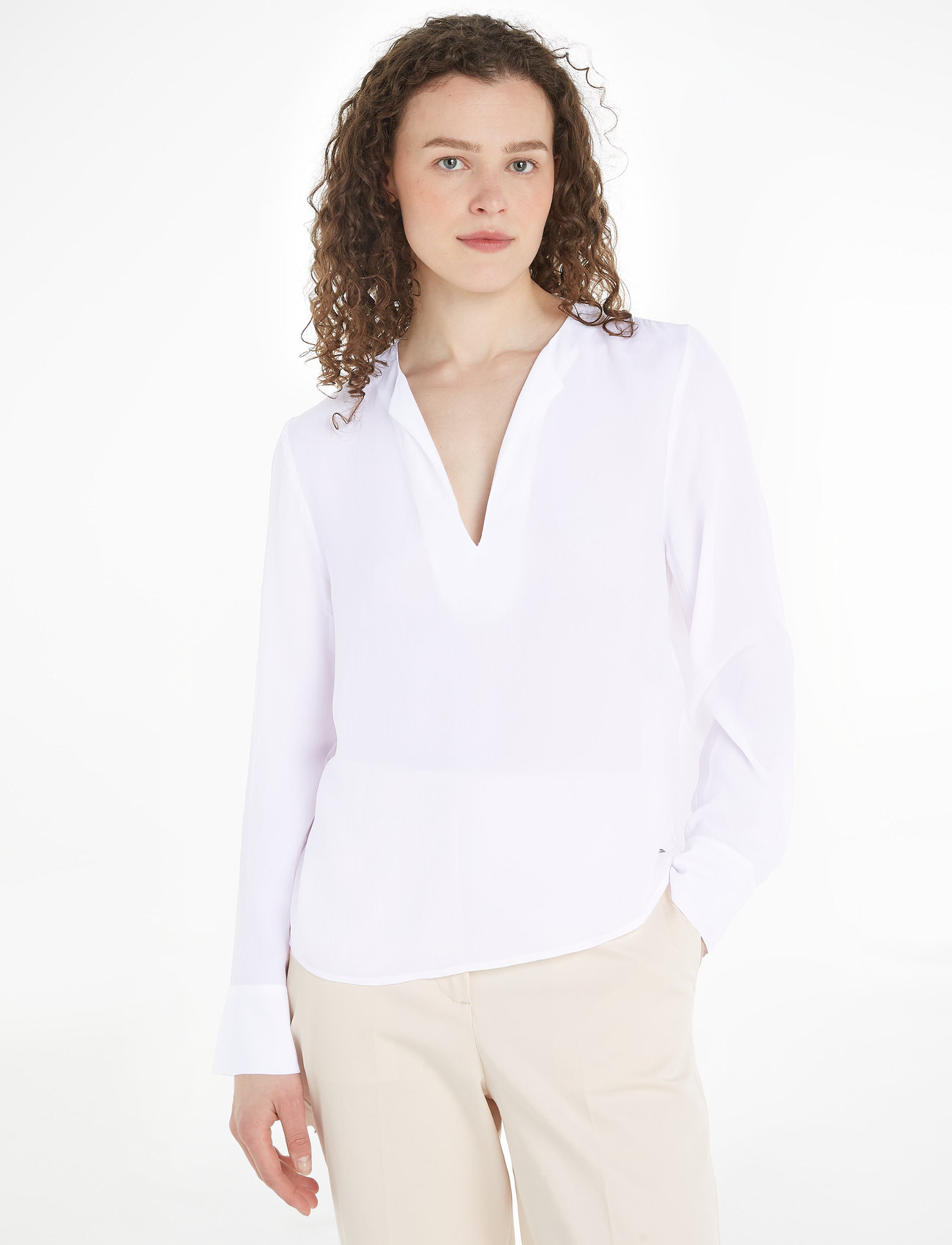 Tommy Hilfiger - VISCOSE CREPE V-NECK BLOUSE - long-sleeved blouses - th optic white - 1