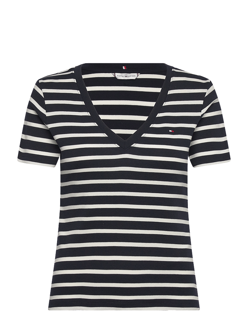 Tommy Hilfiger - NEW SLIM CODY V-NK SS - t-shirts - nos breton desert sky/ ecru - 1