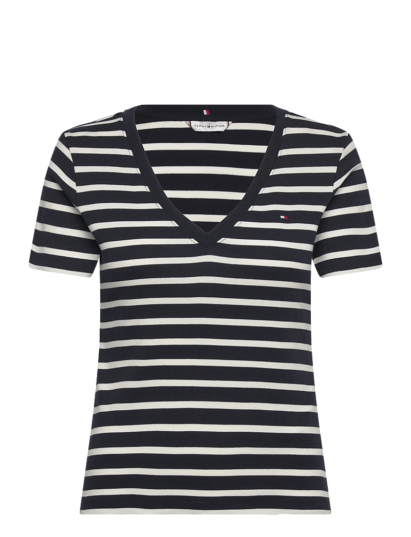Tommy Hilfiger - CODY SLIM V-NK S/S T-SHIRT - t-shirts - nos breton navy blue ecru - 1