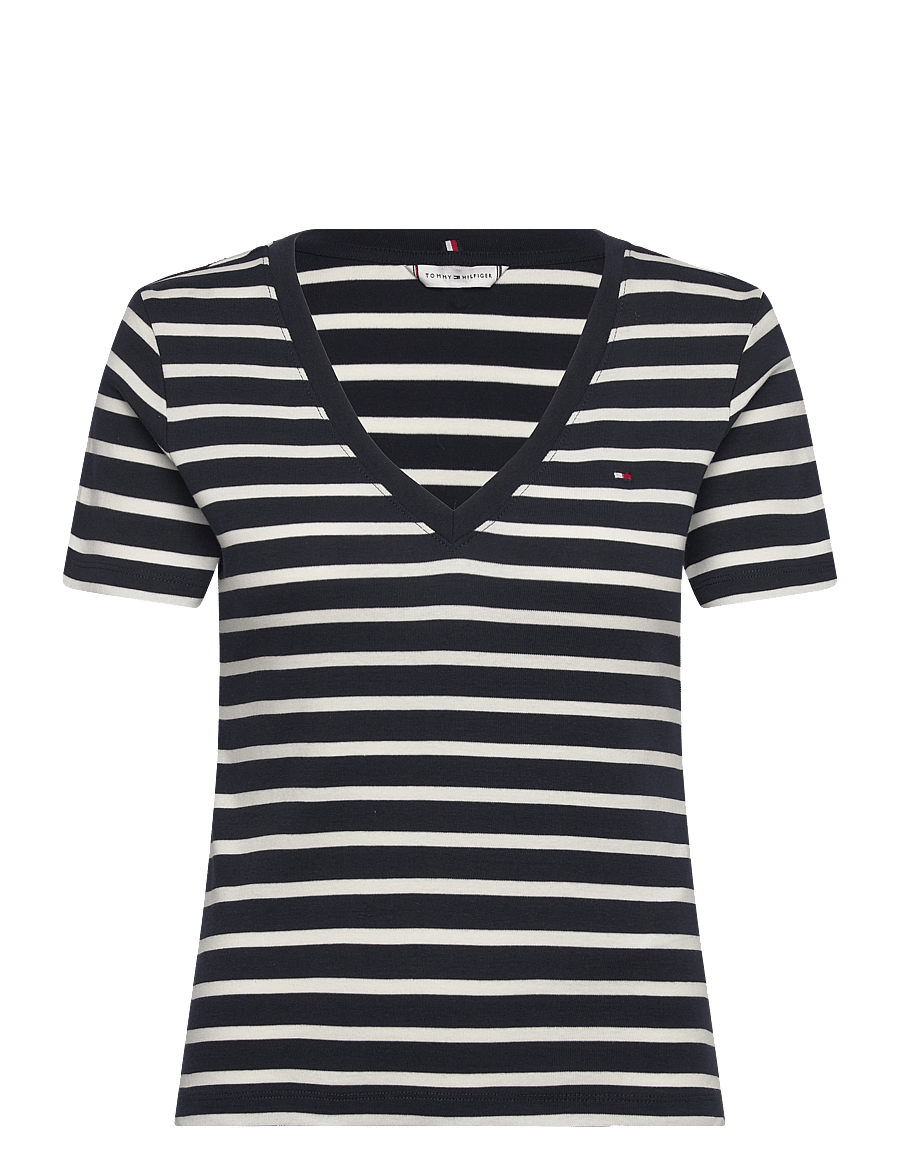 Tommy Hilfiger - CODY SLIM V-NK S/S T-SHIRT - t-shirts - nos breton navy blue ecru - 1